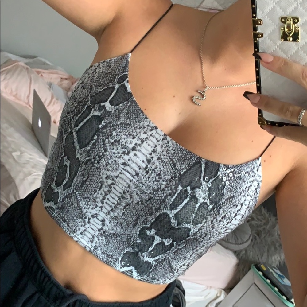 Snakeskin sparkly crop top